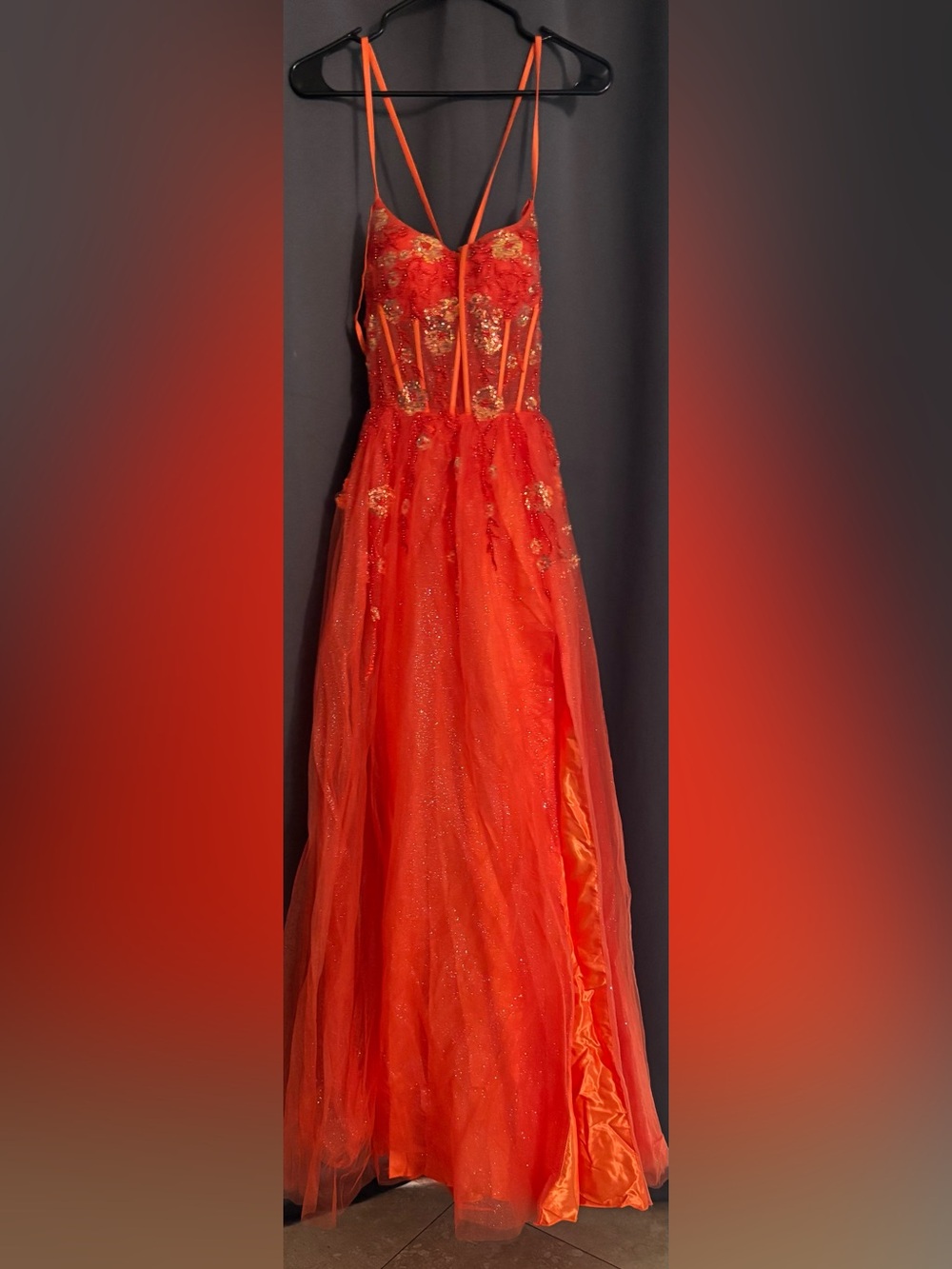 Orange Sequin - ballgown size 8